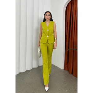 Msm Fashion Kadın Alt Üst Takım Şık Düğme Detaylı Yelek Pantolon Ikili Takım