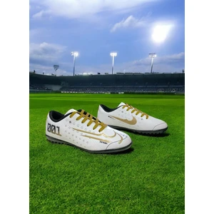 001 Erkek ve Çocuk Dişsiz Çim Halı Saha Futbol Ayakkabısı Beyaz-Altın