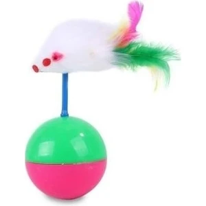 Kedi Oyun Topu Tüylü Fareli Hacı Yatmaz Eğitici Yavru Kedi Fare Kovalama Oyuncağı