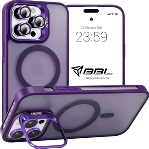 Bilişim Akademi iPhone 14 Pro Max Kılıf Stantlı Kılıf Lens Korumalı Kılıf Mat Magsafe Özellikli Kılıf - Derin Mor
