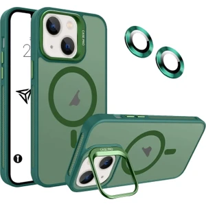 Bilişim Akademi iPhone 12 Stantlı Kılıf Lens Korumalı Kılıf Mat Magsafe Özellikli Kılıf - Koyu Yeşil