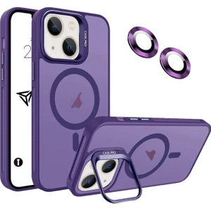 Bilişim Akademi iPhone 12 Stantlı Kılıf Lens Korumalı Kılıf Mat Magsafe Özellikli Kılıf - Derin Mor