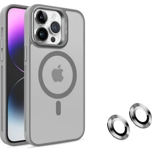 Bilişim Akademi iPhone 12 Stantlı Kılıf Lens Korumalı Kılıf Mat Magsafe Özellikli Kılıf - Gri
