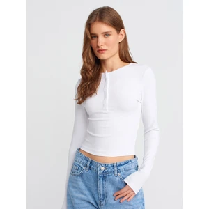 31442 Uzun Kollu Çıtçıt Düğmeli Top-Beyaz