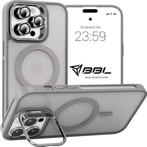 Bilişim Akademi iPhone 14 Pro Max Kılıf Stantlı Kılıf Lens Korumalı Kılıf Mat Magsafe Özellikli Kılıf - Gri