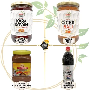Baştan Yöresel 850 gr Çiçek Balı + 850 gr Karakovan Balı + 1 kg Tahin + 1.3 kg Kara Üzüm Pekmezi