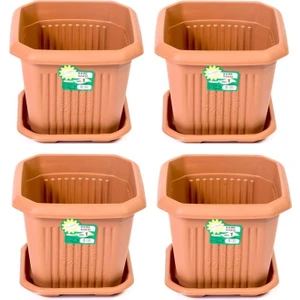 Demet Home 4 Adet Plastik Kare Bahçe Balkon Salon Ağaç Çiçek Saksısı Tabakl 126-72-44-25-10-7-4-1 Lt Arası Ölçü Seçenekliı