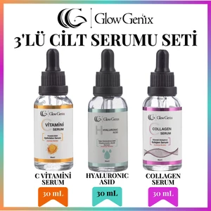 Glow Genix 3'lü Cilt Serumu Seti C Vitamini Serum 30 ml + Hyaluronic Asid Serum 30 ml + Collagen Serum 30 ml
