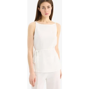 Regular Fit Kayık Yaka Bağcıklı Pike Kolsuz Bluz E5778AX25SP