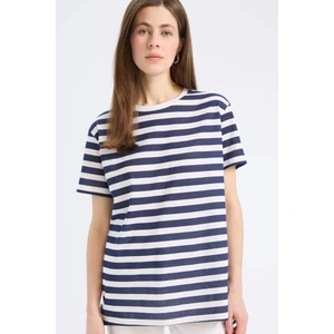 Long Fit Bisiklet Yaka Çizgili Penye Kısa Kollu Tişört U1778AZ25SP