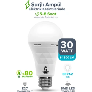 Şarjlı Akülü 30W Beyaz Işık LED Ampul-1 Adet