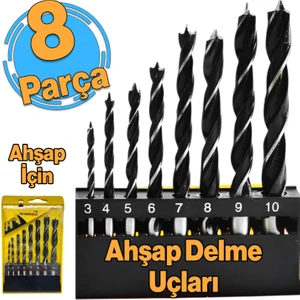 Ahşap Delme Matkap Ucu Set 8 'li Paket Ağaç Sunta Kartonpiyer Delme 3 4 5 6 7 8 9 10 mm Çap
