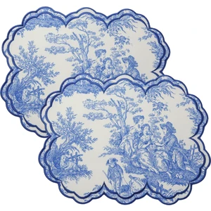 Mavi Beyaz Vintage Nakış Işlemeli Amerikan Servis 2'li