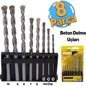 Beton Delme Matkap Ucu Set 8 'li Paket Betonarme Prekast Duvar Delme 3 4 5 6 7 8 9 10 mm Çap