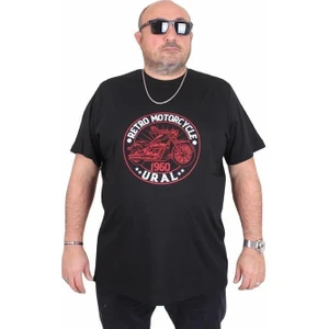 Erkek Büyük Beden Sıfır Yaka Tişört Motorcycle 25171 Sıyah