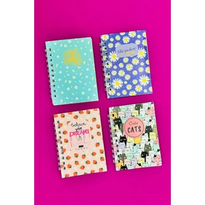 Mini 4'lü Renkli Desenli Spiralli Defter