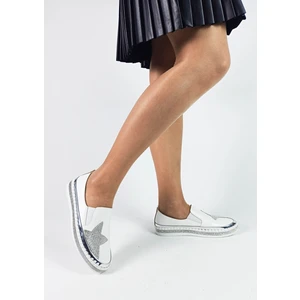 Gdt Ayakkabı Beyaz Renk Taş Detaylı Düz Taban Kadın Babet Ayakkabı