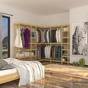 Fokai Wood Nove Longo - Köşe Için Tasarlanmış Açık Ahşap Gardırop