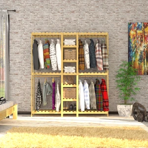 Fokai Wood Quatro Açık Ahşap El Yapımı Elbise Dolabı