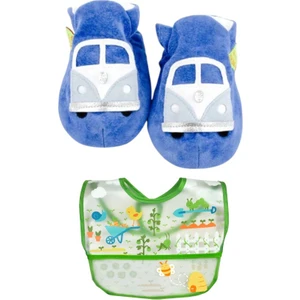 İkili Set, 6-18 Ay İplay Mama Önlüğü Ve 0-6ay Campervan Blue Funky Süet Patik