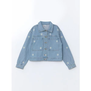 LC Waikiki Lcw Kids  Gömlek Yaka Çiçek Nakışlı Kız Çocuk Jean Ceket