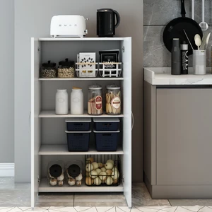 Jest Dekor Konsept Pera Çok Amaçlı Beyaz 4 Raflı 2 Kapaklı Mutfak & Banyo & Balkon & Ofis & Antre Dolabı / Kolay Montaj