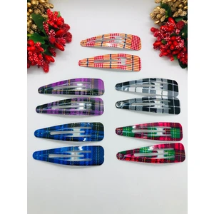 Çıtçıtlı Ekose Desenli Toka 10'lu Set Saç Tokası Saç Aksesuarı