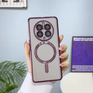 Huawei Mate 50 Pro Kılıf Kamera Lens Korumalı Renkli Magsafe Şeffaf Silikon