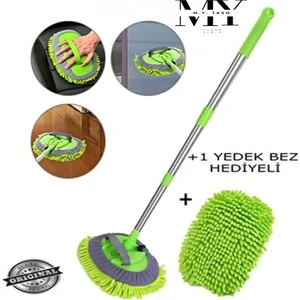 M.Y. Taso Çok Fonksiyonlu 2 In 1 Mikrofiber Araba Yıkama Fırçası Teleskopik Uzun Saplı Detay Fırçası Oto Mopu