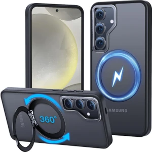 Samsung S24 Uyumlu Kılıf Kamera Korumalı Magsafe Destekli 360 Dönebilir Standlı Mat Kapak