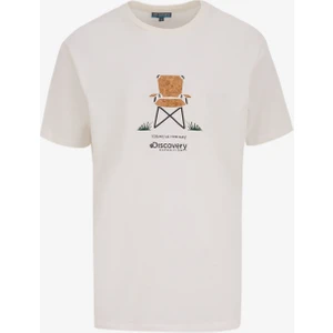 D5SM-TST3996 Kırık Beyaz Bisiklet Yaka Relaxed Baskılı Erkek T-Shirt