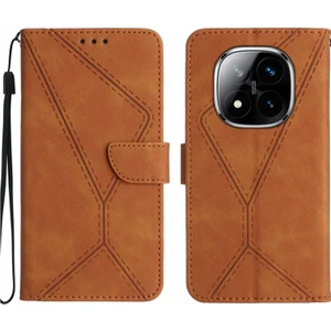 4U Sky Xiaomi Redmi Note 14 Pro 4g Kılıf Cilt Dokunmatik Hatları Baskılı Pu Deri Çevirmeli Telefon Kapağı-Kahverengi (Yurt Dışından)