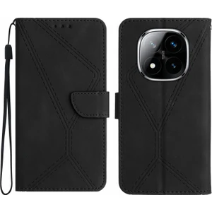 4U Sky Xiaomi Redmi Için Not 14 Pro 4g Kılıf Cilt Dokunmatik Hatları Baskılı Pu Deri Flip Telefon Kapağı-Balck (Yurt Dışından)