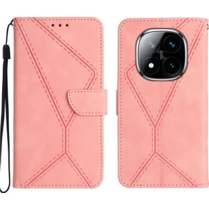 4U Sky Xiaomi Redmi Note 14 Pro 4g Kılıf Cilt Dokunmatik Hatları Baskılı Pu Deri Flip Telefon Kapağı-Pembe (Yurt Dışından)