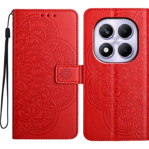 4U Sky Xiaomi Redmi Note 14 Pro 4g Cüzdan Çiçek Baskılı Deri Kapak Çevirin Kayışlı-Kırmızı (Yurt Dışından)