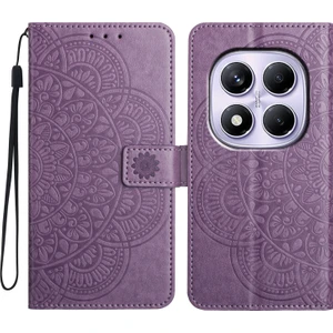 4U Sky Xiaomi Redmi Note 14 Pro Için 4g Cüzdan Çiçek Baskı Deri Kayışlı Kapak-Mor (Yurt Dışından)