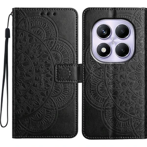 4U Sky Xiaomi Redmi Note 14 Pro 4g Cüzdan Çiçek Baskılı Deri Kapaklı Kayış-Siyah Için (Yurt Dışından)