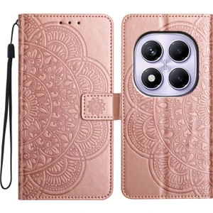 4U Sky Xiaomi Redmi Note 14 Pro 4g Cüzdan Çiçek Baskı Deri Kapak Çevirin Kayış-Gül Altın Için (Yurt Dışından)