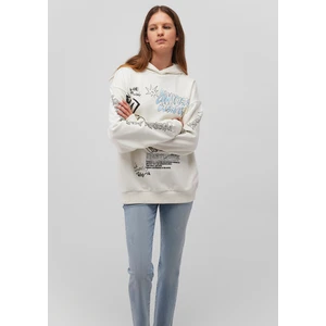 Baskılı Kapüşonlu Beyaz SWEATSHIRT1S10287-80194