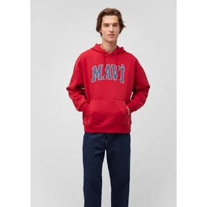 Mavi Logo Baskılı Kapüşonlu Kırmızı Sweatshirt 067149-70464