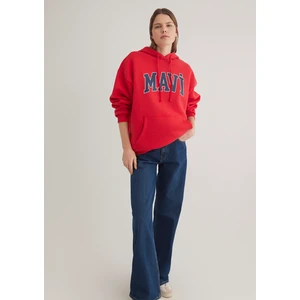 Mavi Logo Baskılı Kapüşonlu Kırmızı Sweatshirt 1600361-82054