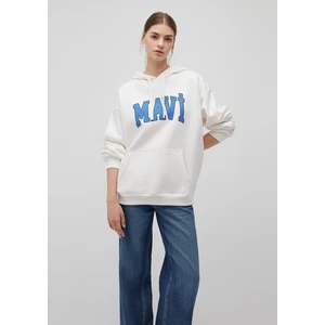 Mavi Logo Baskılı Kapüşonlu Beyaz Sweatshirt 1600361-81964