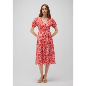 Kadın V Yaka Baskılı Kırmızı Elbise 1310383-85891