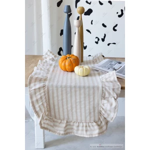 40 x 125   cm   Vintage Fırfırlı  Keten Pamuklu Amerikan Runneri,amerikan Servis