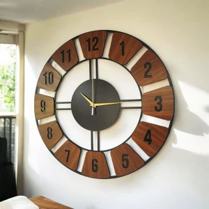 AA Shop Ahşap Siyah Ceviz Renk Desenli Sayılı Hediyelik Sessiz Duvar Saati 50 cm