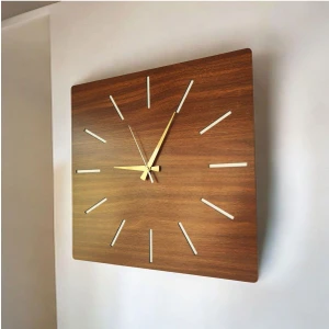 AA Shop Kare Ahşap Ceviz Renk Sade Sayılı Hediyelik Sessiz Duvar Saati 50 cm