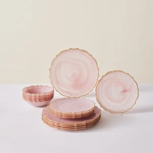 Icequeen 18 Parça 6 Kişilik Yemek Takımı Pembe Opal Cam Yaldızlı Tasarım