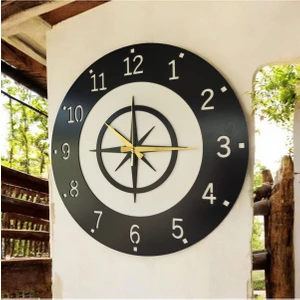 AA Shop Rota Desenli Ahşap Siyah Renk Gemi Tekne Sayılı Hediyelik Sessiz Duvar Saati 50 cm