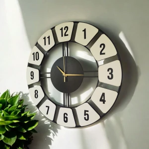 AA Shop Ahşap Siyah Beyaz Renk Desenli Sayılı Hediyelik Sessiz Duvar Saati 50 cm