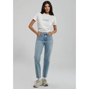 Mavi Baskılı Beyaz Tişört 1612232-70057